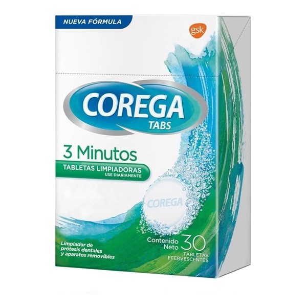 Corega Tableta Limpiadora Tabs 3 min 4 en 1 (30 Unidades)