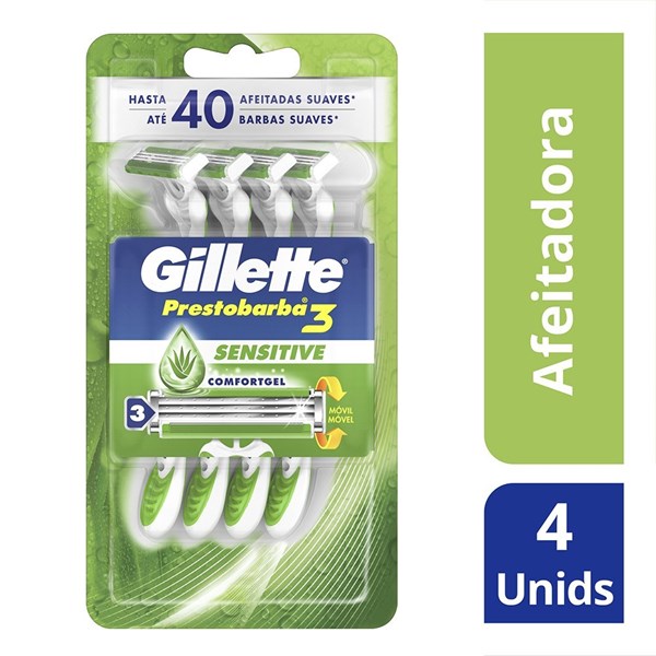Máquinas Para Afeitar Gillette Prestobarba3 Sensitive Desechables x 4 un