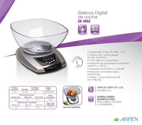 Balanza de Cocina Digital Aspen Ek 3052 alt