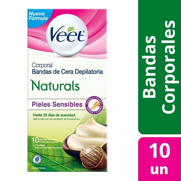 Bandas Depilatorias Veet Naturals Corporal Piel Seca x 10 un