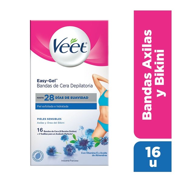 Bandas Depilatorias Veet Axila Y Bikini Piel Sensible x 16 un