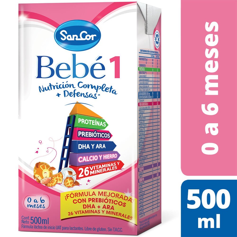Sancor Bebé Leche Infantil Líquida Etapa 1, 500 ml, Sancor Leches