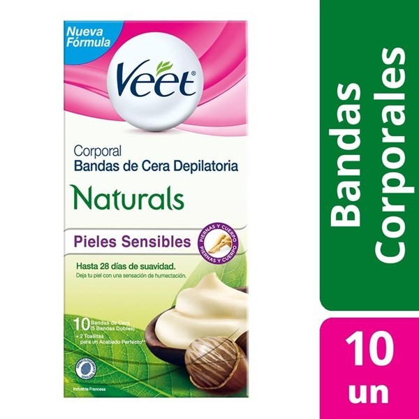 Bandas Depilatorias Veet Naturals Corporal Piel Seca x 10 un