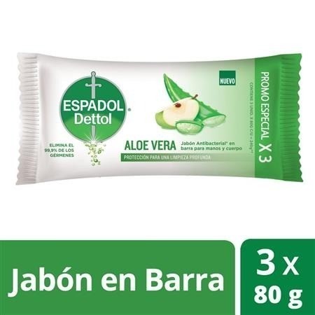 Jabón De Tocador Espadol Dettol Aloe Vera Antibacterial 80 g x 3u #1