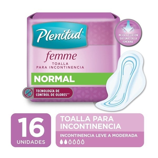 Plenitud Femme Toallas Incontinencia Normal C/Alas 16U Unico #1