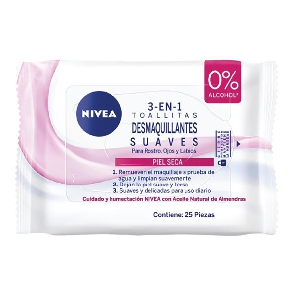 Nivea Toallitas Desmaquillantes 3 en 1  Para Piel Seca 25 Unidades