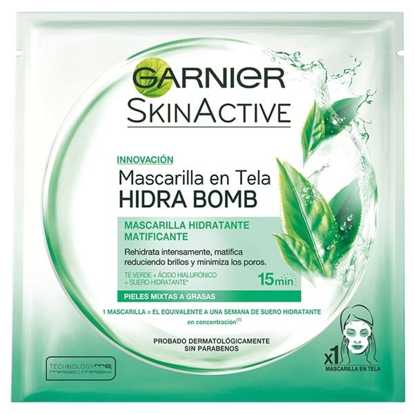 Garnier Mascarilla en Tela Hidra Bomb Matificante de Té Verde x 1 un