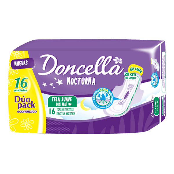 Doncella Toallas Femeninas Nocturnas Duopack Tela Suave x16u