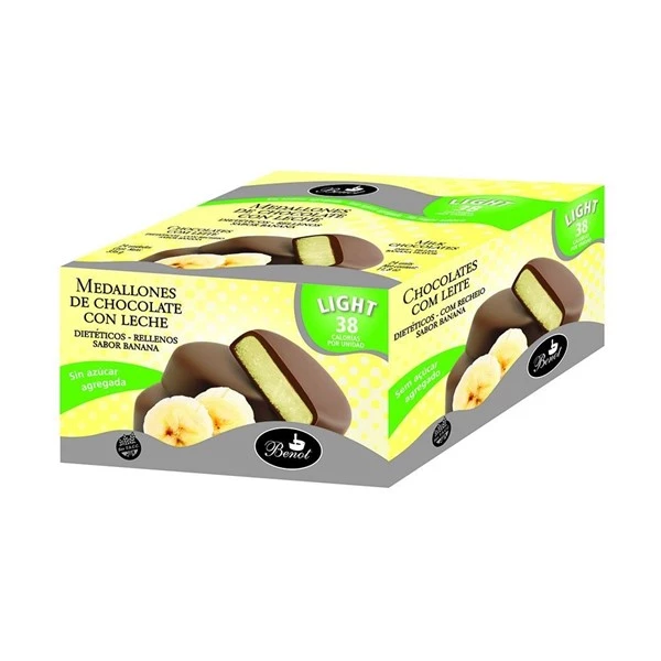Benot Medallon Chocolate Dietario Relleno Sabor Banana (24 Unidades)