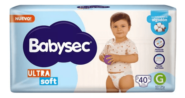 Babysec Pañales Descartables Ultra Soft Grande 40 Unidades Talle g alt