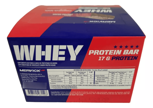 Mervicklab Whey Protein Bar 12 Unidades Mervick-Lab 46 gr Barra Proteica Sabor Frutos Rojos alt