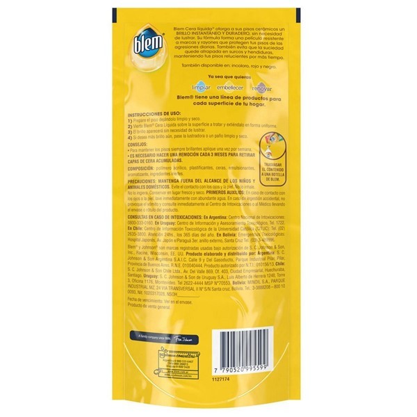 Cera Líquida Pisos Cerámicos Blem Floral Repuesto Económico 450ml alt