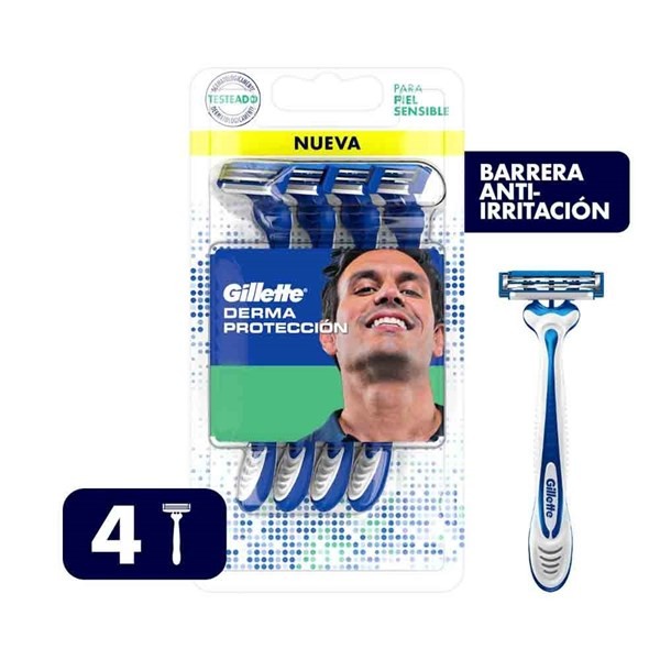 Gillette Maquina Afeitar Piel Sensible Derma Protección 4u #1