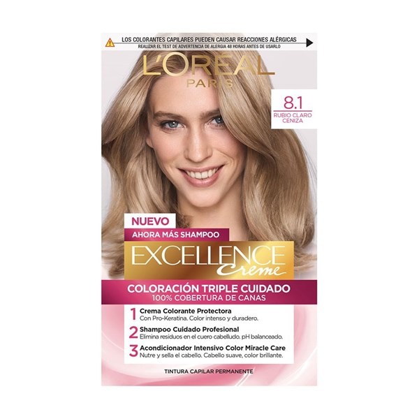 Kit Tintura Excellence Creme Triple Cuidado x 47 g Color 8 1 Rubio Claro Ceniza #1