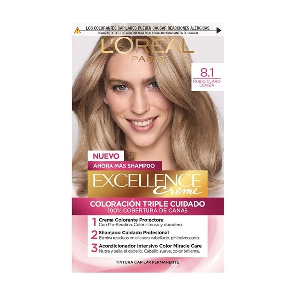 Kit Tintura Excellence Creme Triple Cuidado x 47 g Color 8 1 Rubio Claro Ceniza