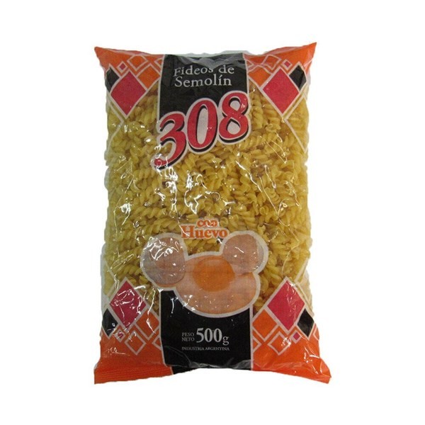 Fideos Tirabuzón 308 Al Huevo Bolsa 500 G. #1