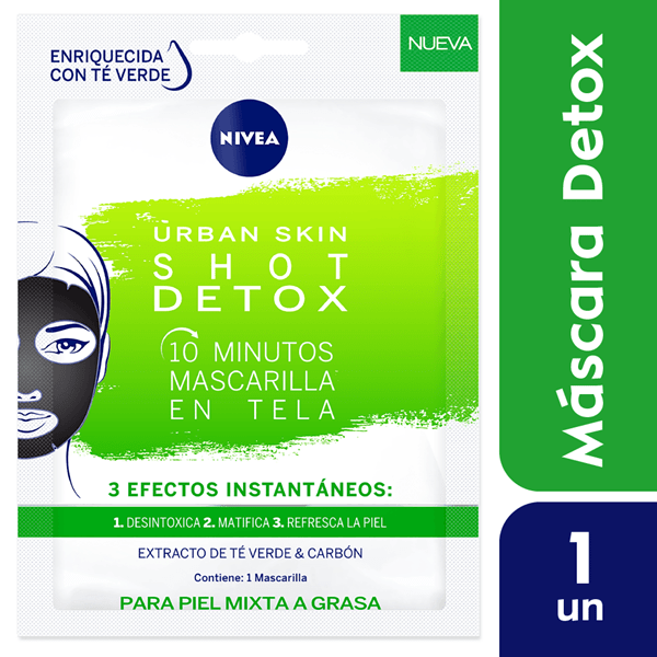 Nivea Mascarilla Facial Tela  Urban Skin Shot Detox Piel Mixta a Grasa 1 Unidad #1