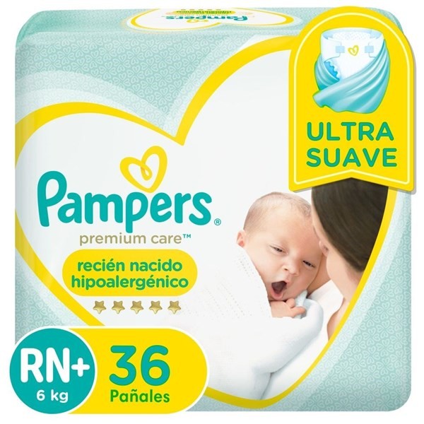 Pampers Pañales Premium Care Talle Rn+ (36 Unidades)