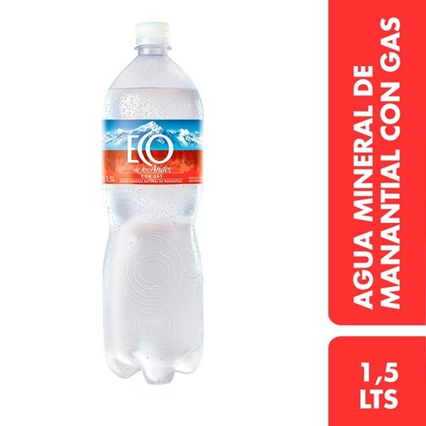 Agua Mineral De Manantial Eco De Los Andes Con Gas 1.5 L