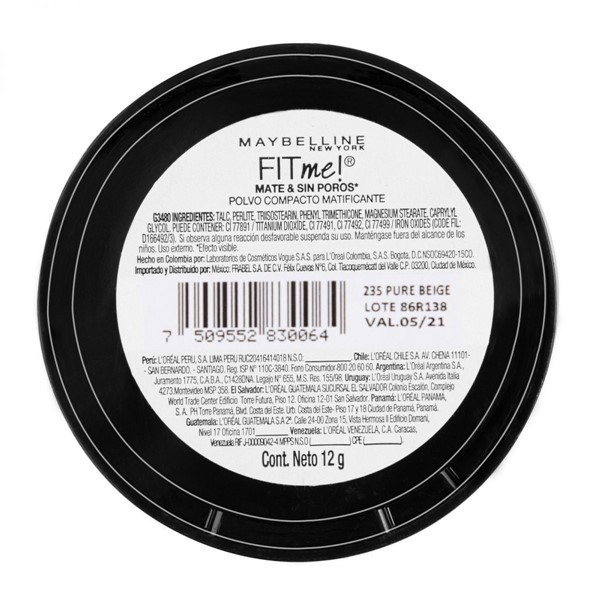 Maybelline Polvo Compacto Matificante Fit Me 12 gr Pure Beige 235 alt