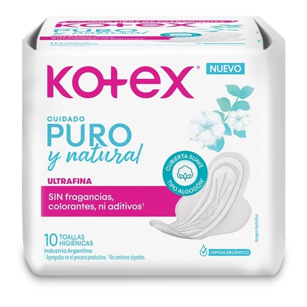 Kotex Toalla Femenina Puro Y Natural Ultrafina (10 Unidades)