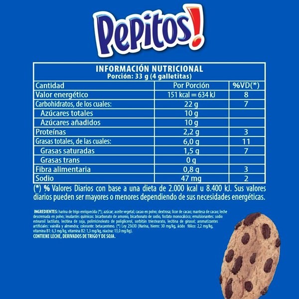 Galletitas Dulces Con Chips de Chocolate Pepitos 119 g alt