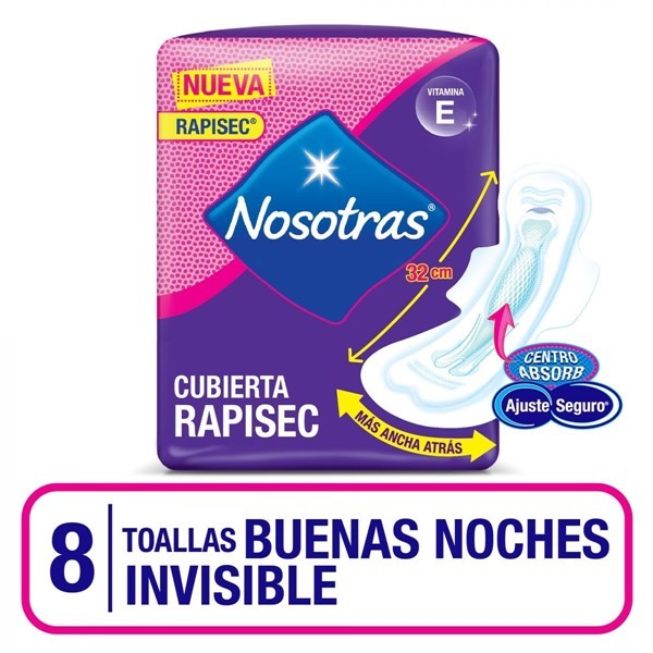 Nosotras Toallitas Higénicas Buenas Noches Invisible X 8 U | Unico #1
