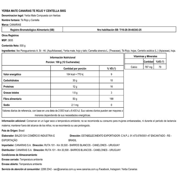 Yerba Canarias Té Rojo Y Centella | 500 G #1