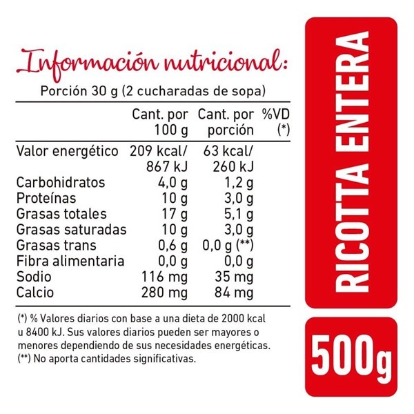 Tregar Ricotta Entera Baja En Sodio García 500gr alt