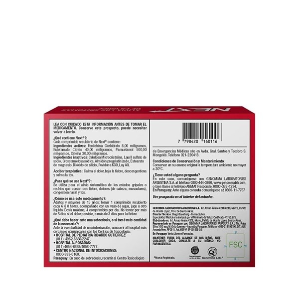 Next Gripe | 20 comprimidos | Paracetamol + Fenilefrina + Butetamato + Cafeína alt