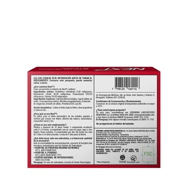 Next Gripe | 20 comprimidos | Paracetamol + Fenilefrina + Butetamato + Cafeína alt