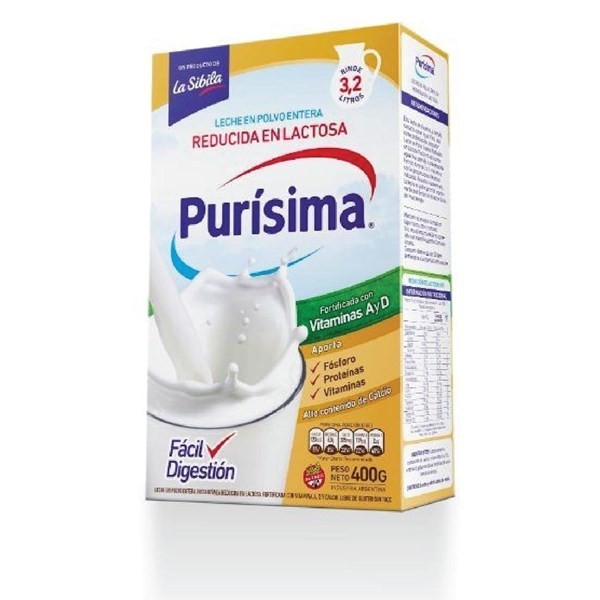 Leche Purisima Entera Reducida En Lactosa X 400 gr
