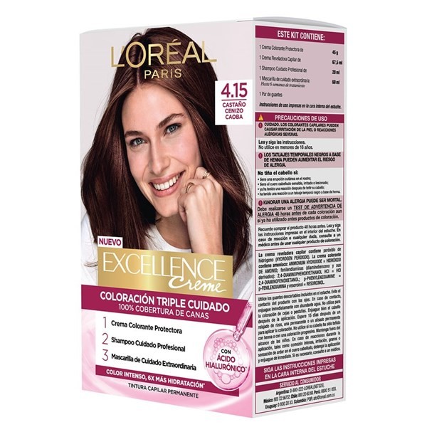 Kit Tintuta Excellence Creme Con Ácido Hialurónico Color 4 15 Castaño Cenizo Caoba alt