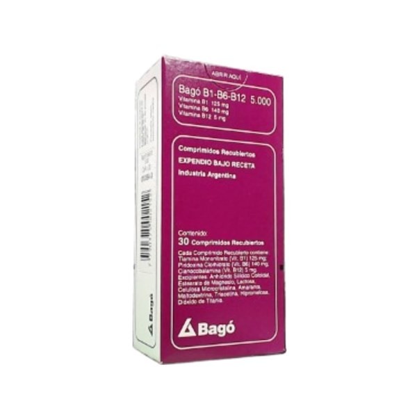 Bagó B1 B6 B12 Vitamina B + Complejo 5000 Mg x 30 Comp