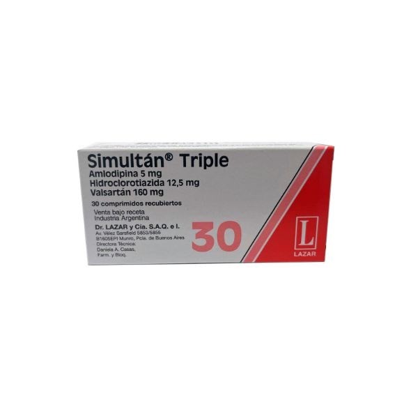 Simultan A 160/5/12.5 mg | 30 Comprimidos | valsartán + amlodipina + hidroclorotiazida