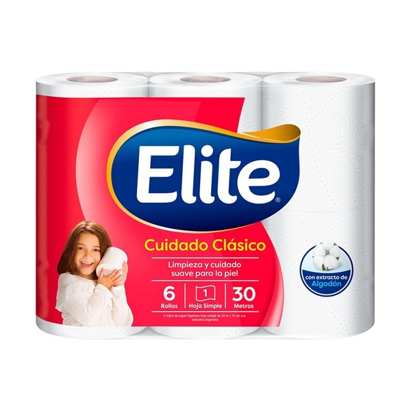 Papel Higiénico Elite Hoja Simple Con Algodón X6 30 Mts. #1