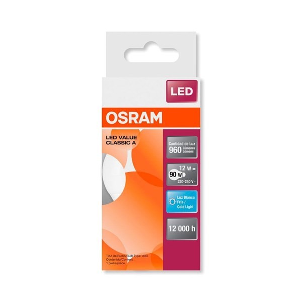 Lámpara Led Bulbo 12W Luz Fría E27 Osram #1