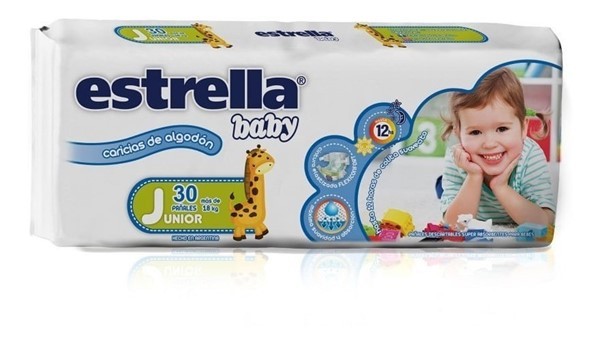 Estrella Pañales Premium Caricia de Algodon Talle Junior más de 18kg (30 Unidades) alt