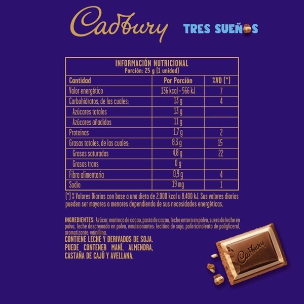 Chocolate Cadbury Tres Sueños 82 G alt