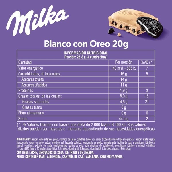 Chocolate Blanco Milka Oreo 20 g alt