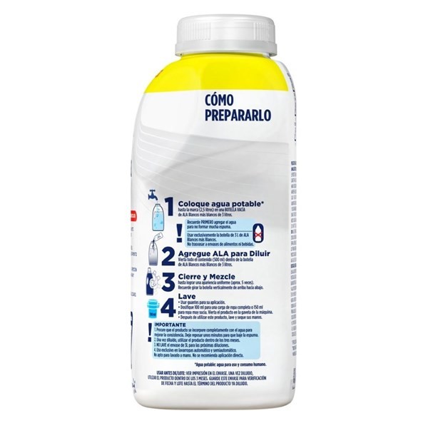 Jabón Líquido Ala Blancos Más Blancos Concentrado Para Diluir x 500 ml alt