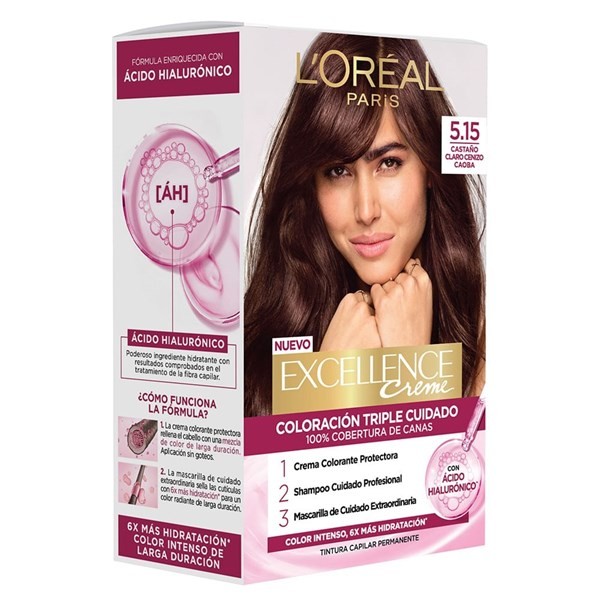 Kit Tintuta Excellence Creme Con Ácido Hialurónico Color 5 15 Castaño Claro Cenizo Caoba alt