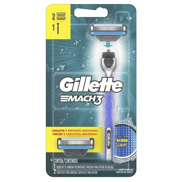 Gillette Kit Máquina Para Afeitar 3 mach Recargable + 2 Cartuchos alt