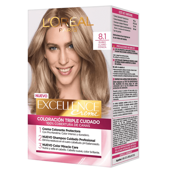 Excellence Kit Coloracion 8.1 Rubio Claro Ceniza #1