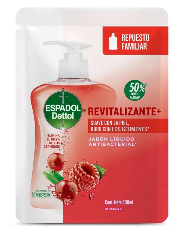 Espadol Jabón Liquido Antibacterial Revitalizante Repuesto 500 ml #1