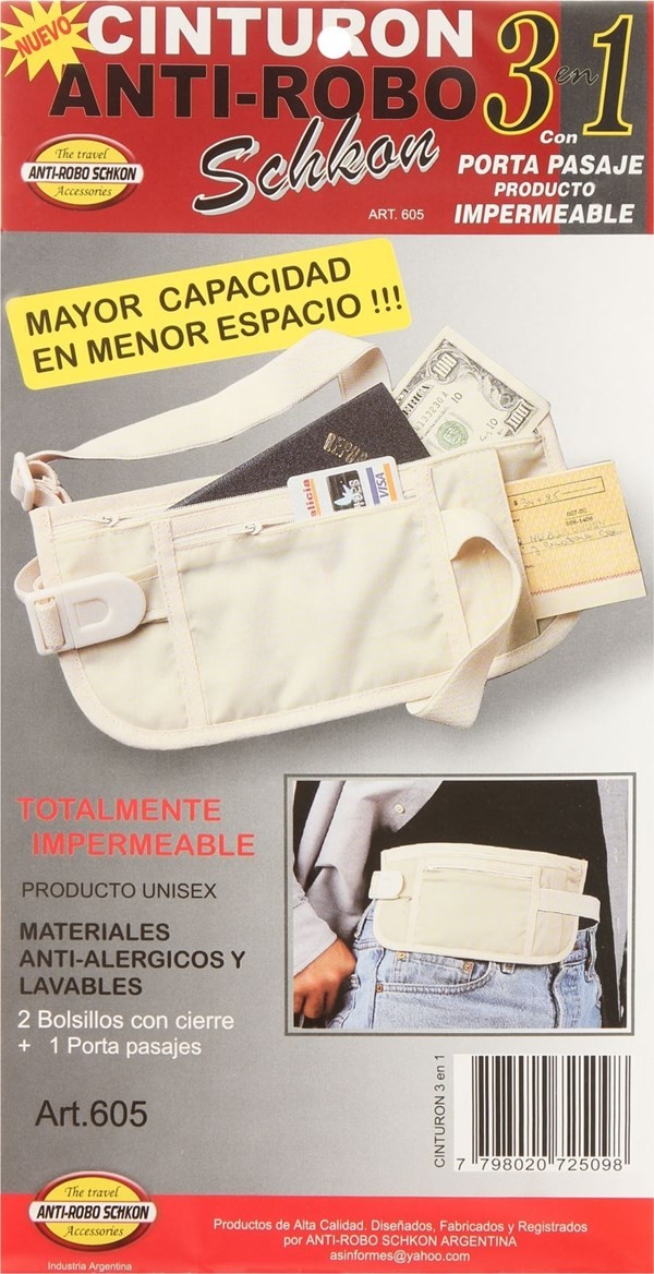 Schkon Cinturón Anti-Robo Con Cierre, Impermeable