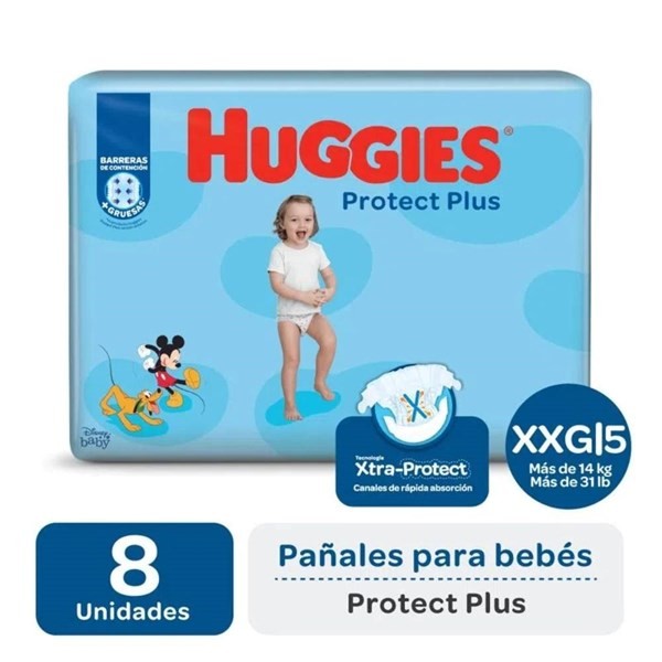 Pañales Huggies Protect Plus Xxg x 8 U