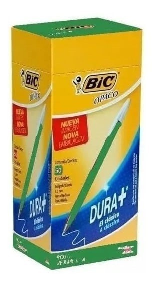 Bic Opaco Dura+ Boligrafo 1.0 Verde Caja x 50 Unidades