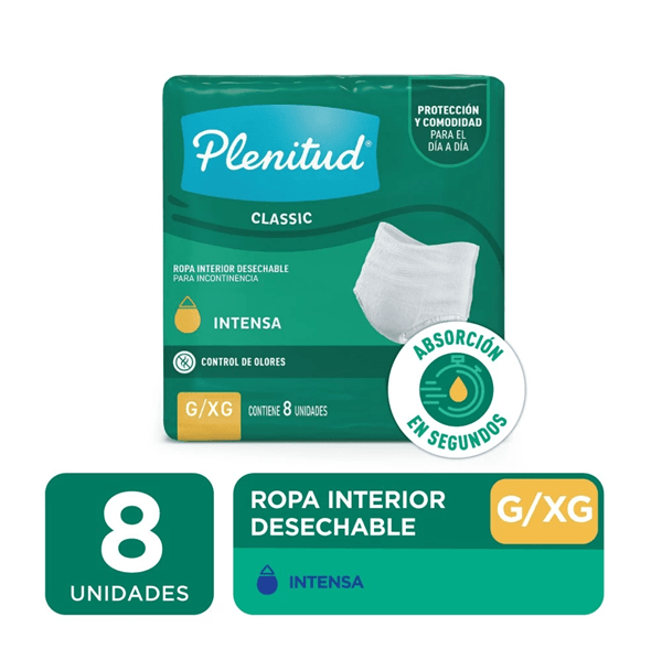 Plenitud Ropa Interior Desechable Classic Unisex Talle G/Xg - 8 Unidades 