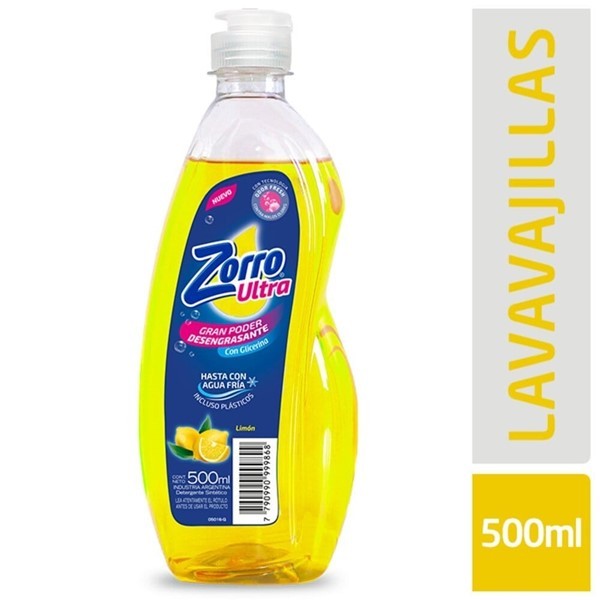 Lavavajillas Zorro Ultra Botella 500 Ml Limon Con Glic